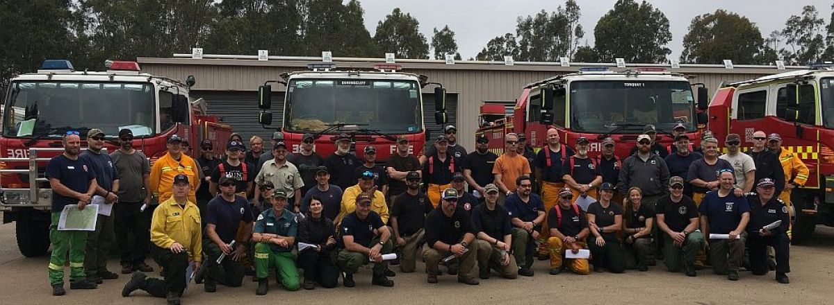 US firefighters outside historic hotel