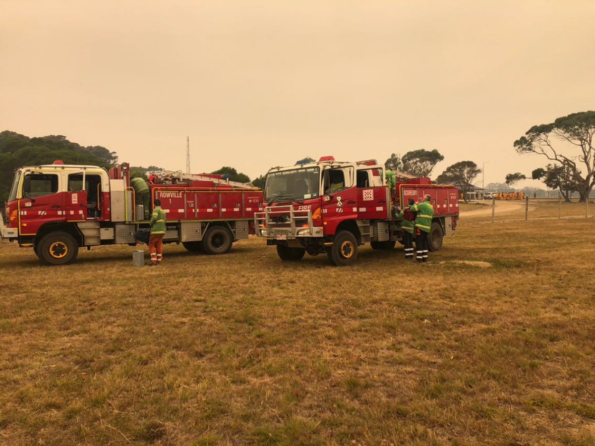 CFA fire trucks in the fire-affected Mallacoota