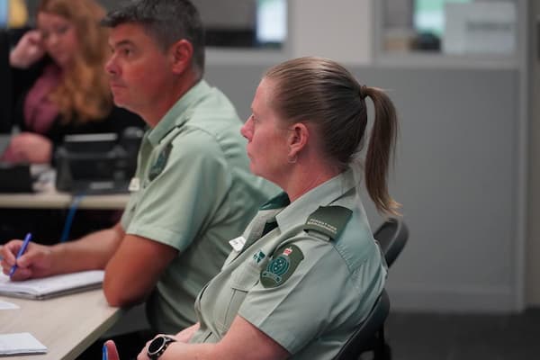 Dave Jenson and Kylie Scanlon at the new control centre in Tallangatta.