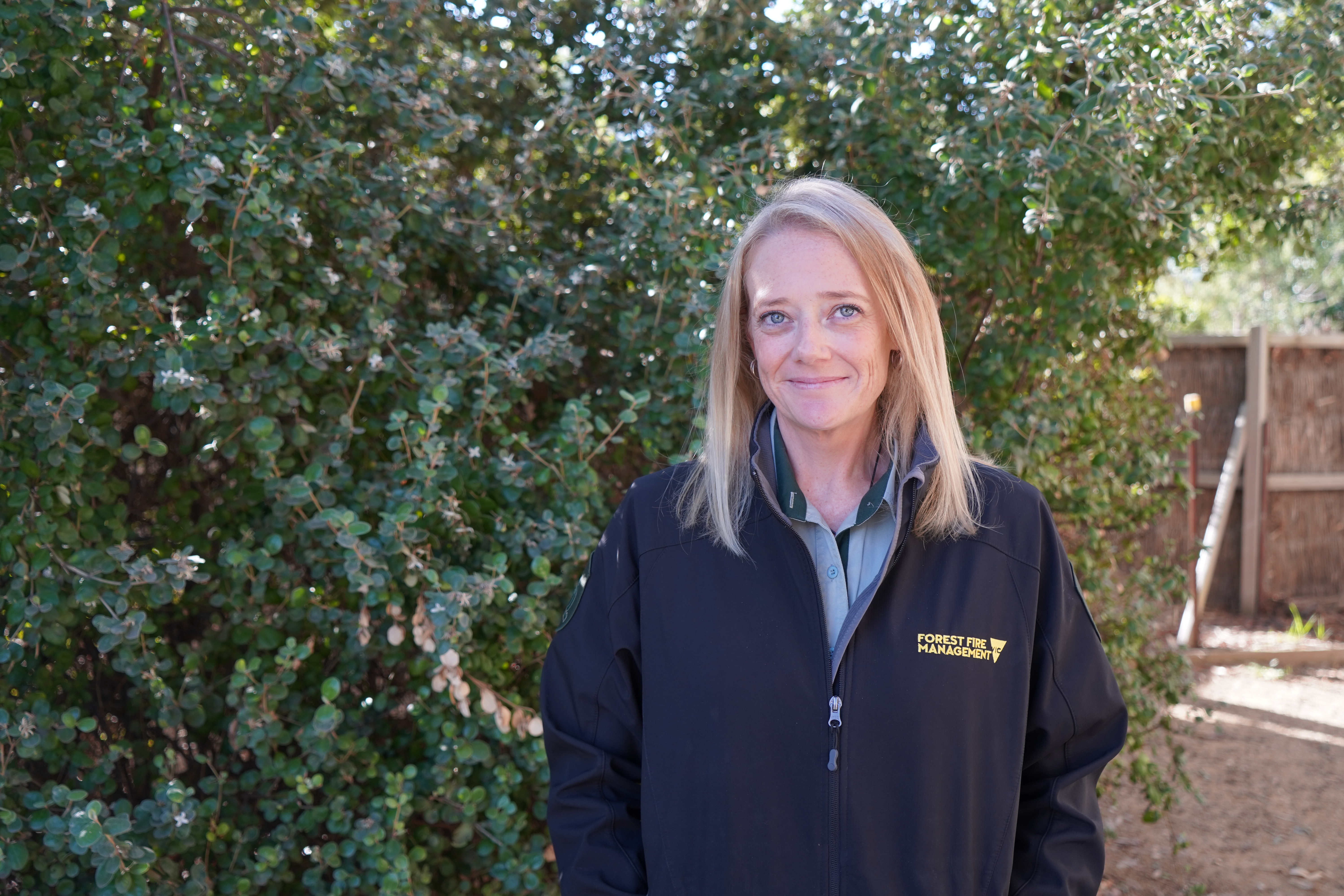 Kirsty Idczak in FFMVic uniform standing outside