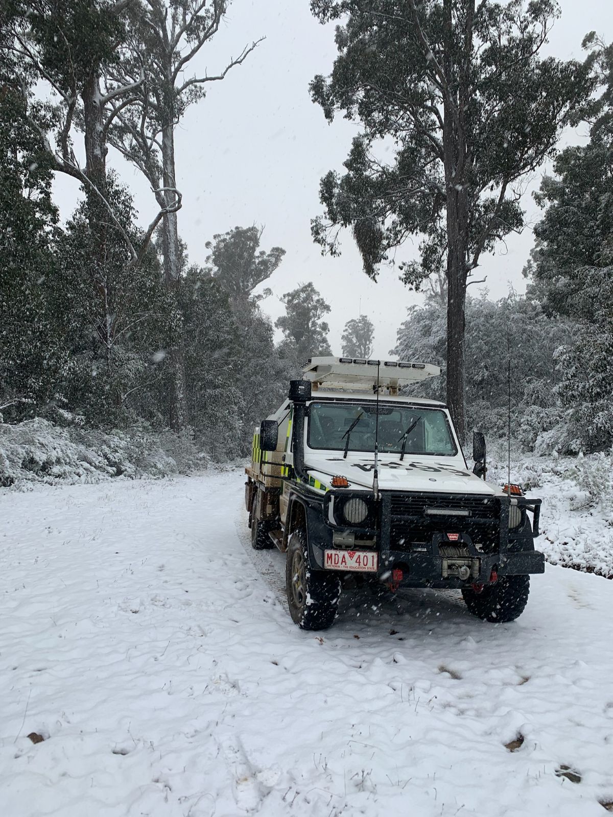 A FFMVic truck in the snow
