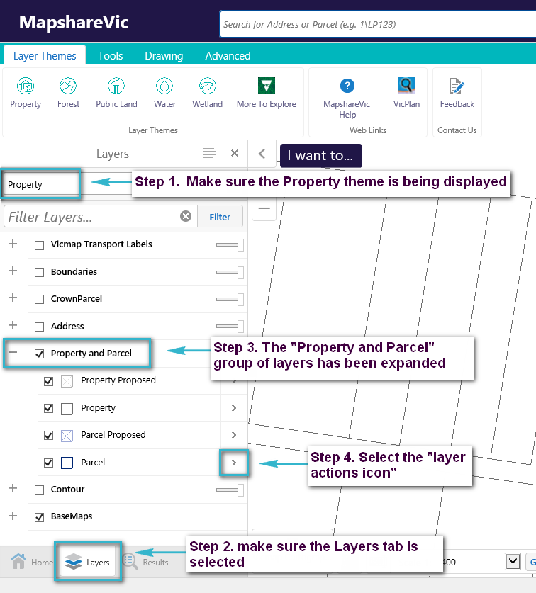 steps 1 to 4 for displaying lot and plan labels