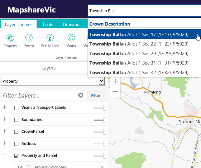 example of a crown description search within a township